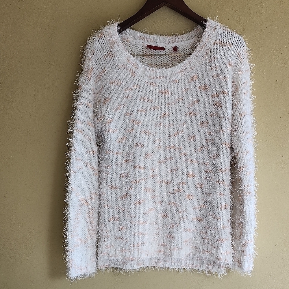 Red Brand Fuzzy White and Pink Sweater